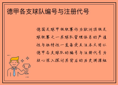 德甲各支球队编号与注册代号