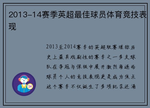 2013-14赛季英超最佳球员体育竞技表现