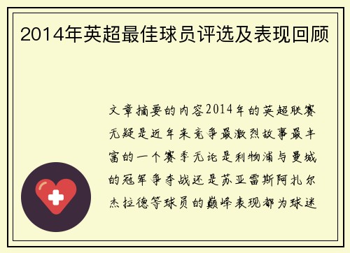 2014年英超最佳球员评选及表现回顾